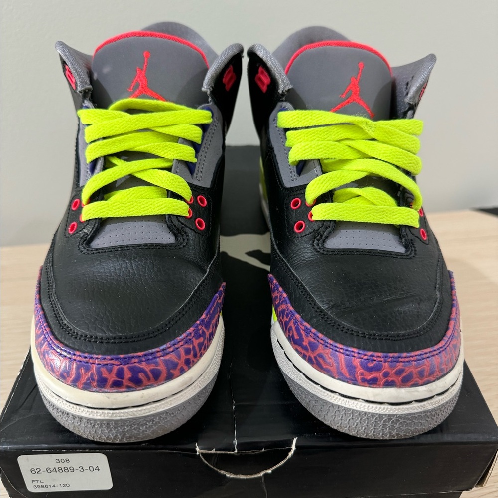 Air Jordan Retro 3 Black and Neon Green Sneakers